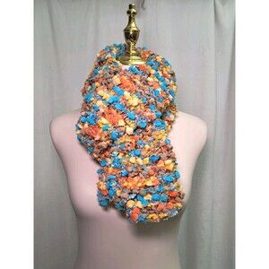 Handcrafted Multicolor Boucle Knit Rectangular Scarf Shawl 62x9.5" Soft Cozy